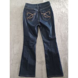 Chicos BootCut Jeans Sz 4 Platinum Dark Wash Embellished Pocket Casual Stretch